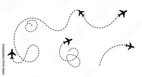 aircraft flying patterns depicted through dotted lines in sky