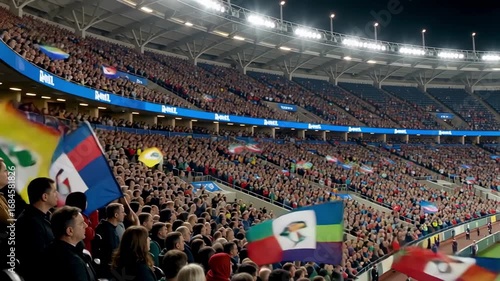 Wallpaper Mural Stadium crowd cheering fans waving flags in stands sporting event competition excitement atmosphere filled Torontodigital.ca
