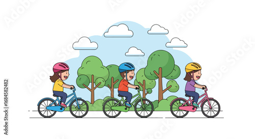 Adobe illustrator artwork vector illustration. Two cheerful boys playing cricket outdoors in a park, with one batting and the other bowling. Ideal for themes of sports, outdoor fun and childhood games