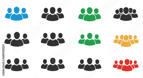 colorful icons depicting various groups of people silhouettes