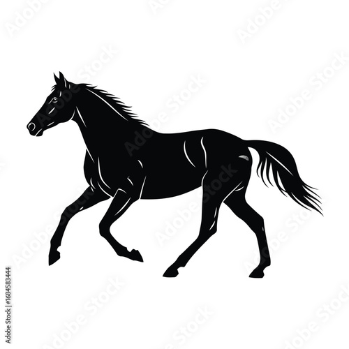 Elegant Black Horse Silhouette Running Horse Vector Illustration