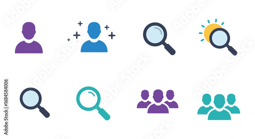 search icons people groups magnifying glasses social media