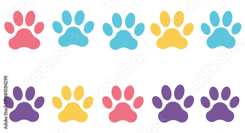 colorful paw prints arranged neatly in two rows