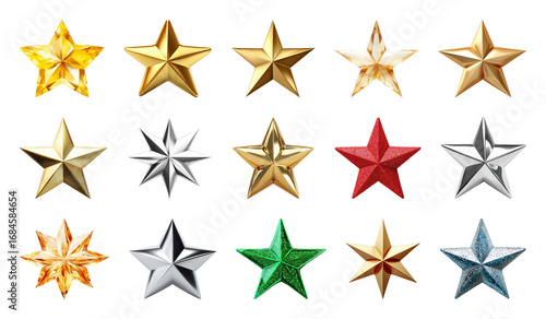 PNG Colorful metallic star icons, element set on transparent background