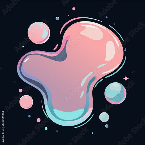 Abstract fluid gradient vector shapes in holographic peach lavender and teal on deep charcoal background