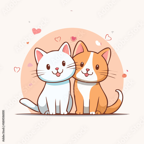 Whimsical cartoon animal characters playful cat and dog duo with quirky expressions simplified line art
