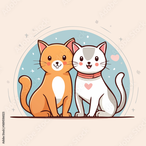 Whimsical cartoon animal characters playful cat and dog duo with quirky expressions simplified line art