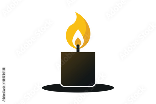 Simple of Burning Candle with Yellow Flame on White Background