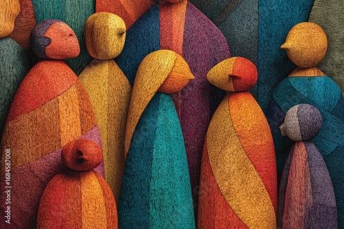 Crowd of stylized figures, vibrant colors