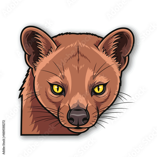 Vector illustration of a fierce Fossa head, perfect for a mascot or emblem design
