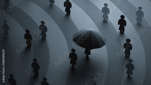 Person with umbrella stands out from crowd, conceptual illustration
