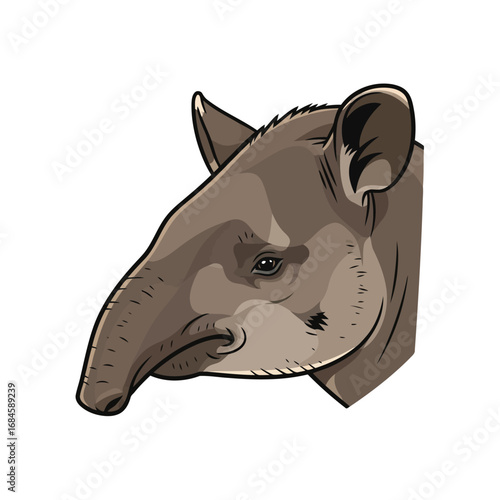 Artistic portrait illustration of a wild tapir's head with a distinctive snout.