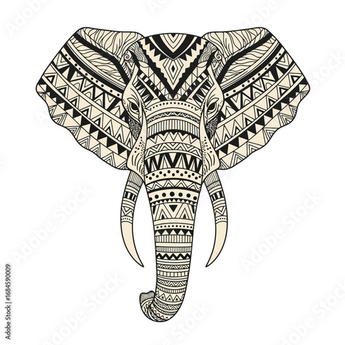 Intricate Elephant Head Detailed Ornamental Vector Illustration