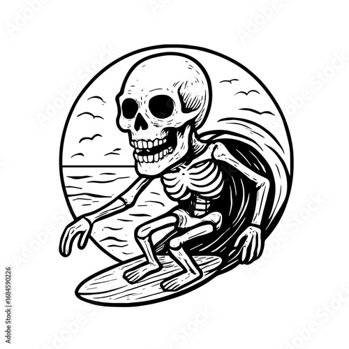 Summer vibe skull with beach illustration