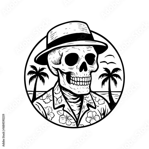 Summer vibe skull with beach illustration