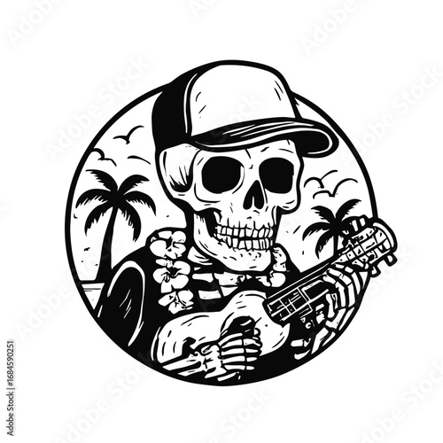 Summer vibe skull with beach illustration