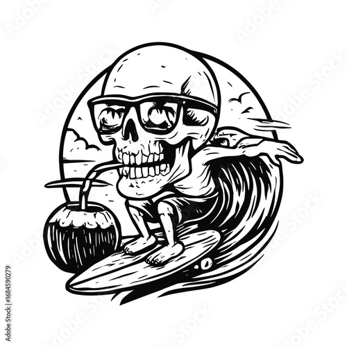 Summer vibe skull with beach illustration