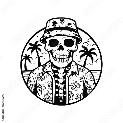 Summer vibe skull with beach illustration