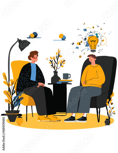  Vector Illustration depicting a therapist and client engaged in a counseling session.