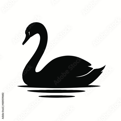 Elegant black swan silhouette floating on water, simple bird nature vector icon