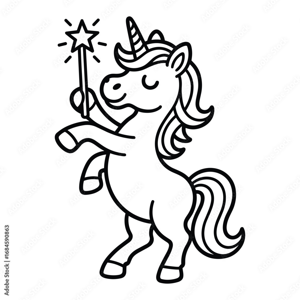 Fototapeta premium Whimsical unicorn with sparkly magic wand dancing joyfully