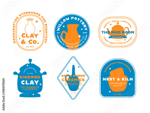 A vibrant collection of handmade ceramic logos, each design reflects unique craftsmanship and artistic execution, perfect for promoting artisan ceramic businesses.