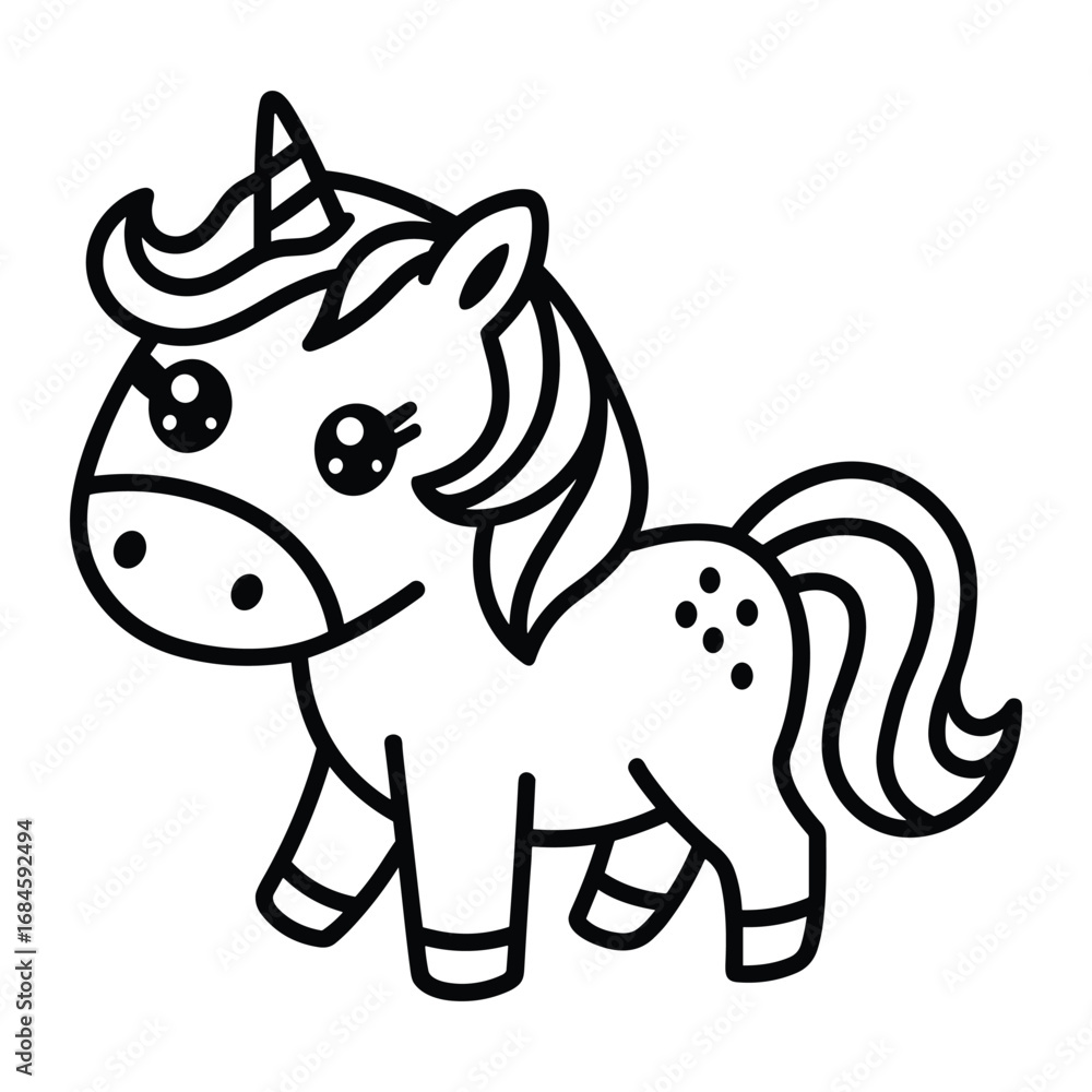 Fototapeta premium Adorable cartoon unicorn with sparkly eyes and a swirly mane