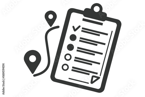 Task Checklist Clipboard with Check Marks and Location Pins Icon