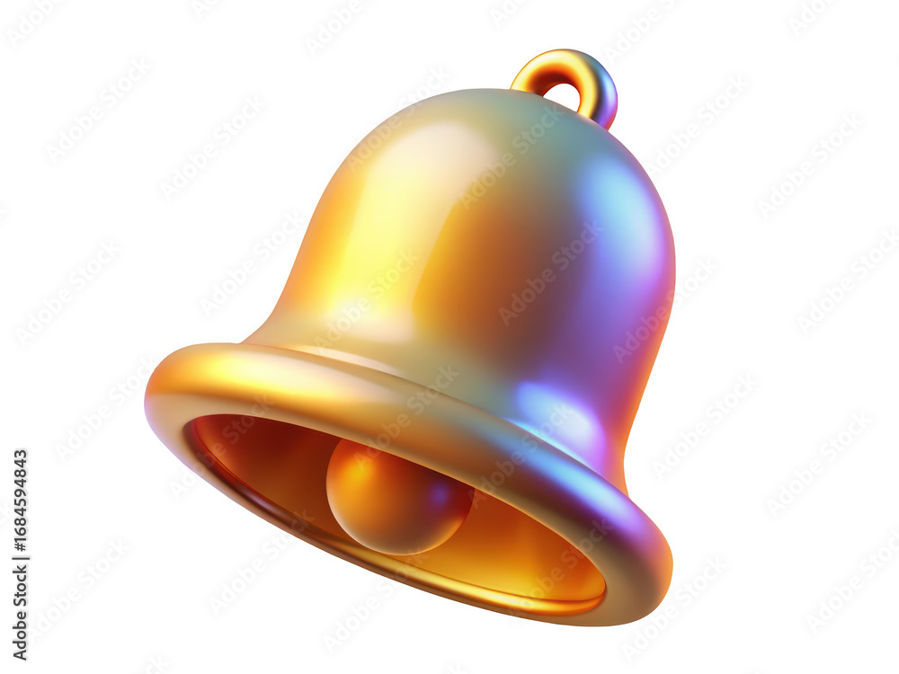 Fototapeta premium Shiny golden notification bell close up isolated on background 3d illustration isolated on transparent background