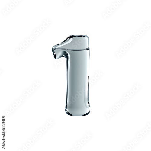 Number 1 in transparent water style, isolated on a transparent background
