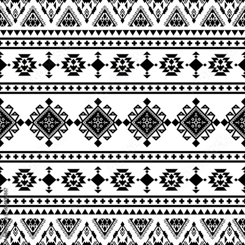 Geometric Tribal Pattern: A classic black and white design showcasing detailed geometric shapes and traditional tribal patterns, ideal for adding a touch of cultural flair to your design.