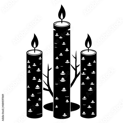 Rustic Birch Candle Holder Silhouette Vector Design Isolated on White