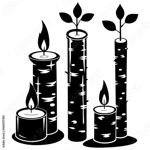 Rustic Birch Candle Holder Silhouette Vector Design Isolated on White