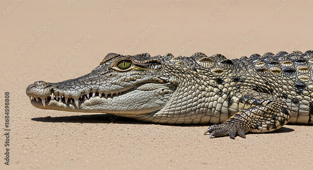 Fototapeta premium Crocodile Lying on Sandy Surface in Natural Environment