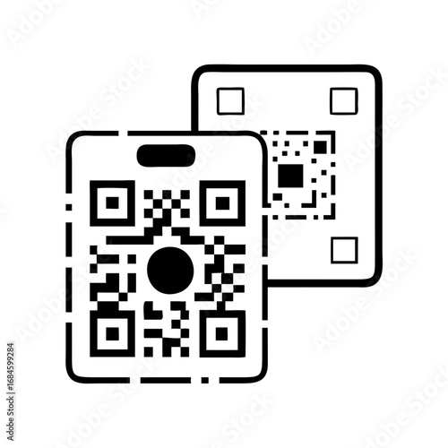 Two overlapping qr codes, symbolizing data sharing or digital information icon