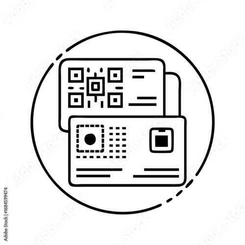 Two cards with qr codes and digital information icon