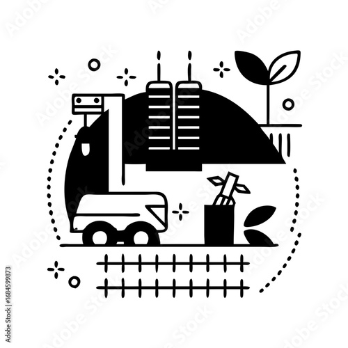 Agricultural technology with tractor and plant growth  icon