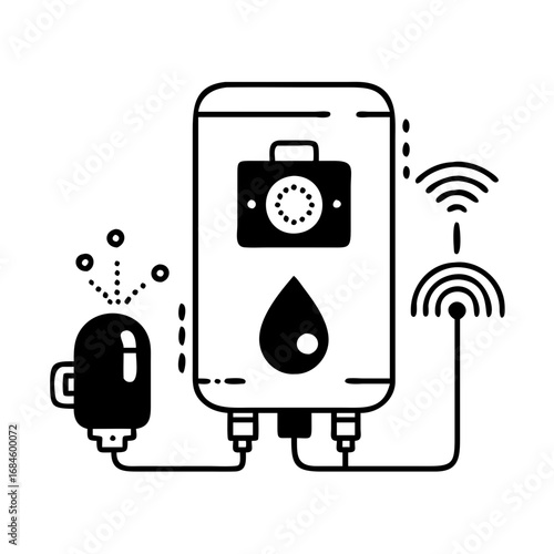 Smart water heater with wireless connection and temperature sensor icon