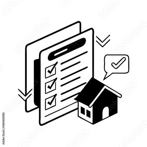 Checklist with checkboxes and a house icon, representing home inspection or task completion icon