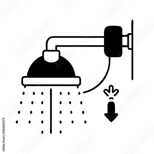 Shower head with water falling and an arrow pointing down icon