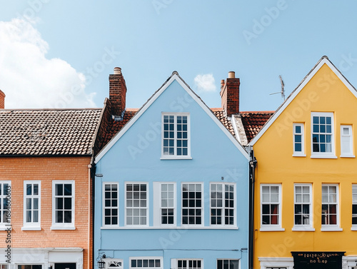 Row of colorful houses in vibrant architectural style.