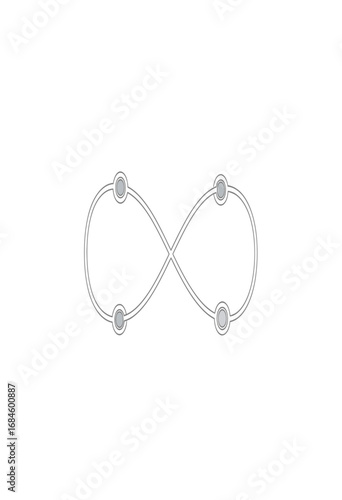 Minimalist gray infinity loop icon with nodes, symbolizing limitless connection, eternal cycle, and network
