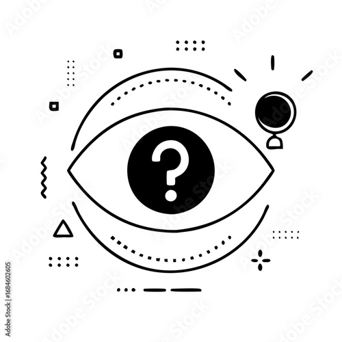 Graphic representation of an eye containing a question mark, signifying a quest for knowledge icon