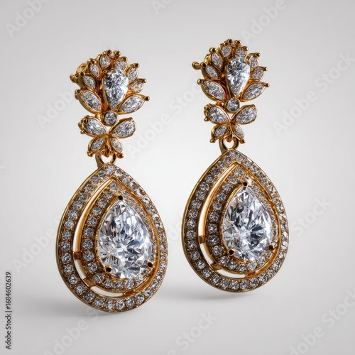 Elegant gold dangle earrings with pear-shaped stones
