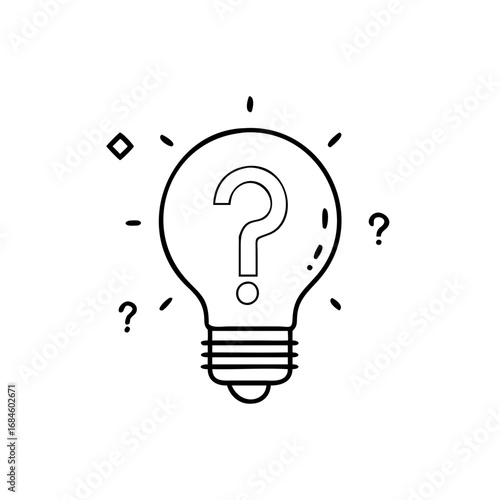 Outline of a light bulb with a question mark inside, symbolizing a question or idea icon