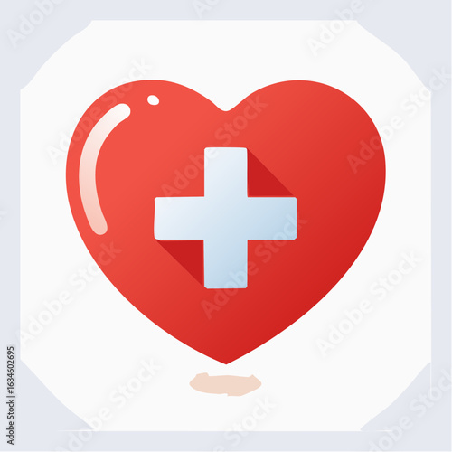Heart Health Icon Red Heart with White Cross Symbol for Healthcare and Wellness