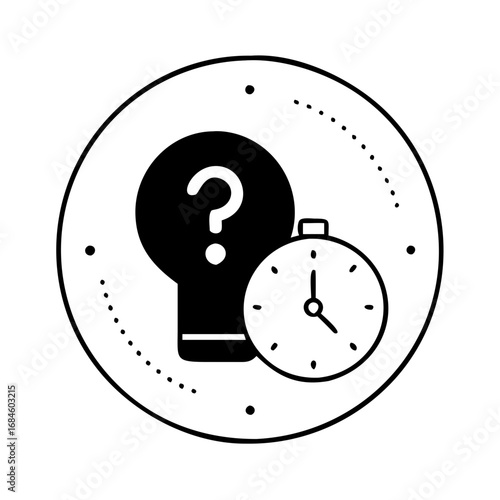 Question mark inside a lightbulb with a clock  icon