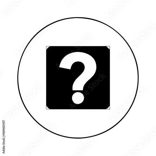 Question mark symbol inside a black square within a white circle icon