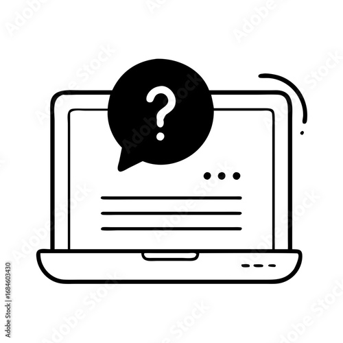 Laptop with a question mark in a speech bubble icon