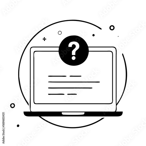 Laptop with a question mark in a circle icon